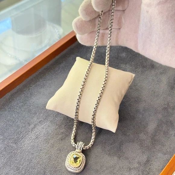 David Yurman 925 & 14k Gold Albion Pendant Necklace with Lemon Citrine 16" - Picture 10 of 10